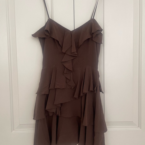 bebe Chocolate Brown Ruffle Mini Dress - Picture 1 of 8